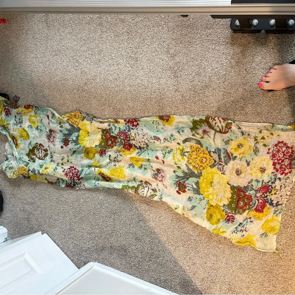 Epice (French company) Floral Scarf in Mint, Yellow & Coral - Picture 3 of 4